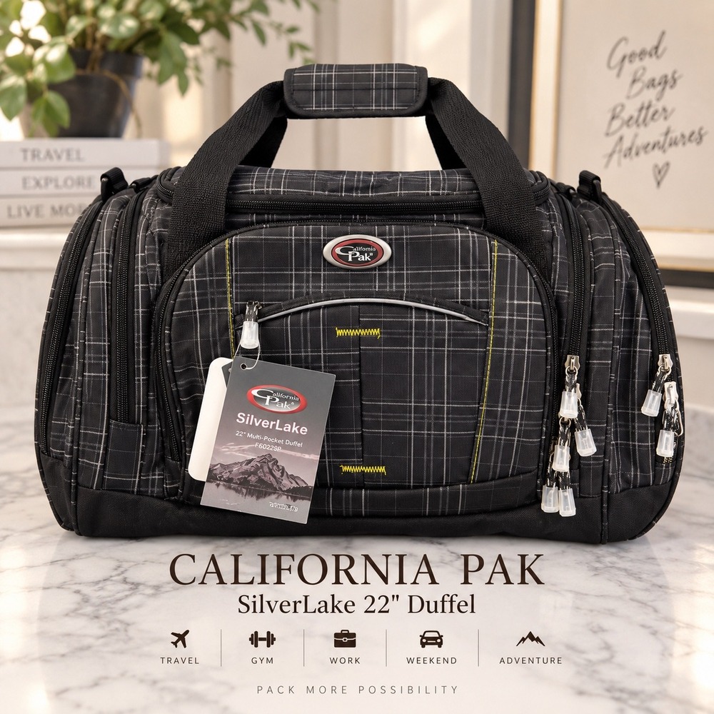 NWT California Pak CALPAK SilverLake 22" Black Plaid Duffel F6022SP No Strap